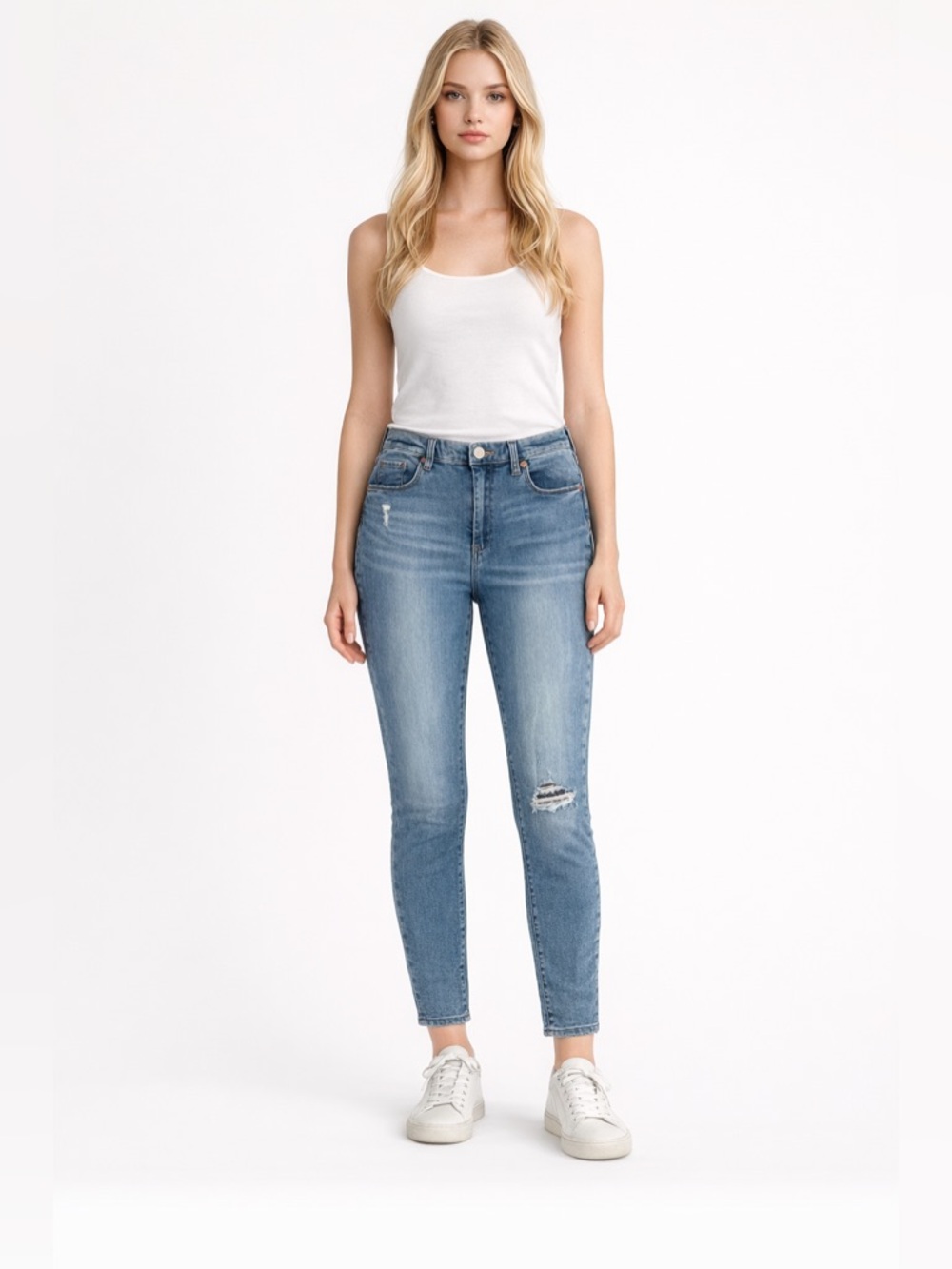 BLANK NYC The Bond Mid-Rise Skinny Jeans Distressed Stretch Size 31 (US 12)